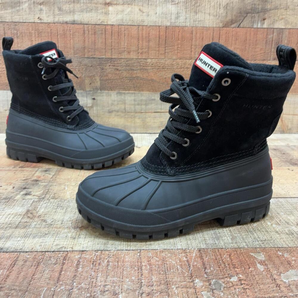 Hunter Snow Boots Womens Size 9 Black Suede Waterproof Mid Calf Lace Up